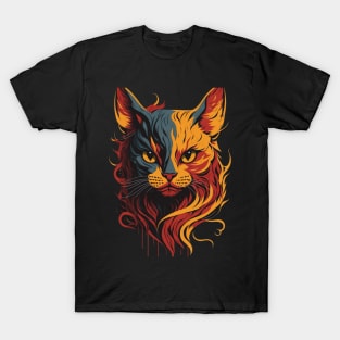 Red Yellow Minimalist Colorful Magic Cat T-Shirt